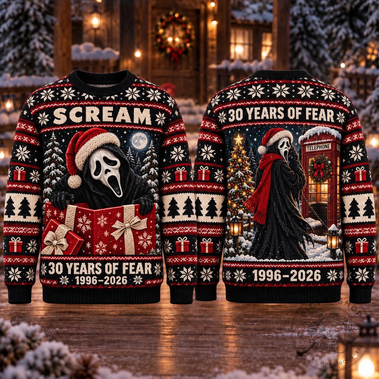 Scream Ghostface 30 Years of Fear Christmas Holiday Ugly Sweater Sweatshirt